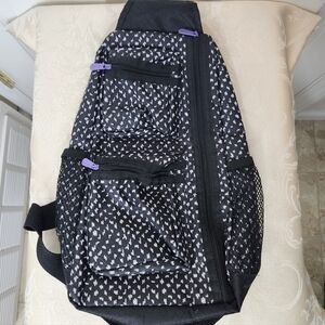 Thirty-One Sling Back Bag Backpack Lil Scribble Pattern Black White